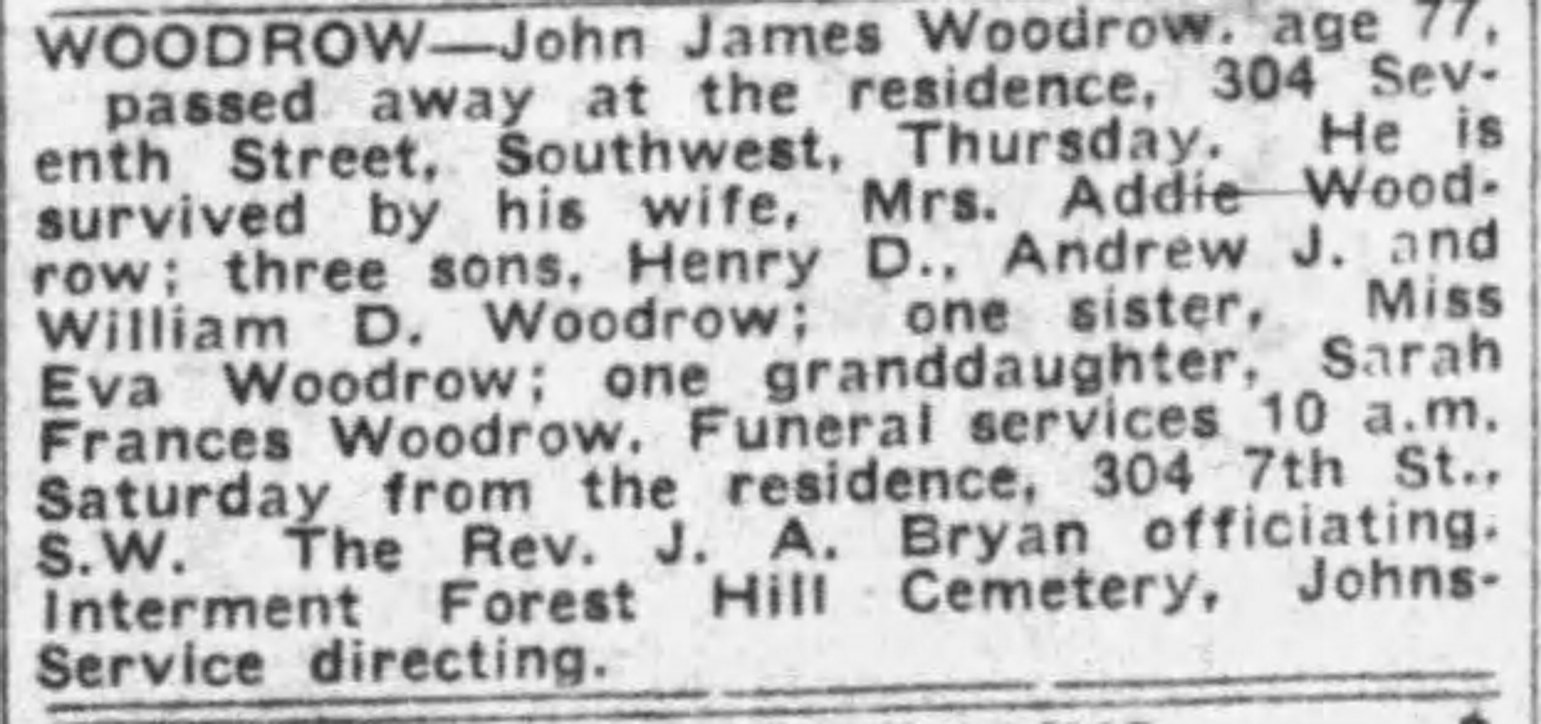 John James Woodrow obituary